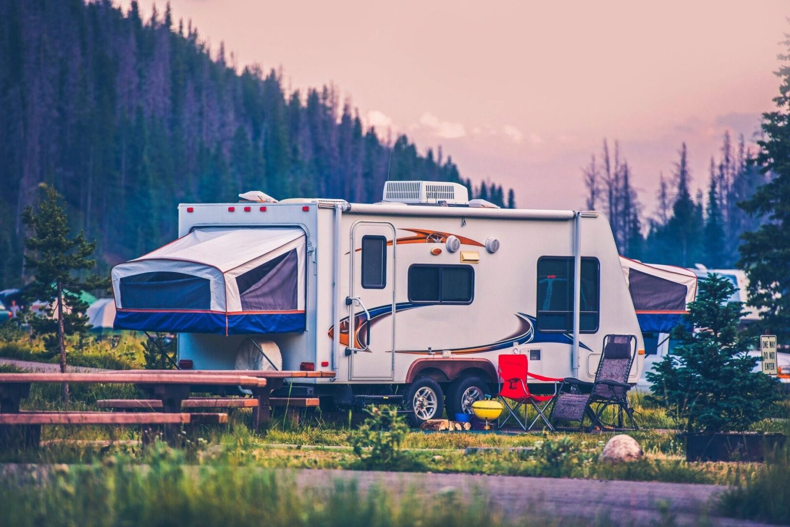 RV Camper Camping on Nature